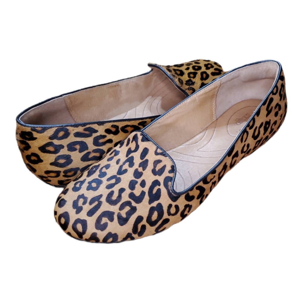 Clarks Indigo Calf Hair On Leather Leopard Loafers Size 8